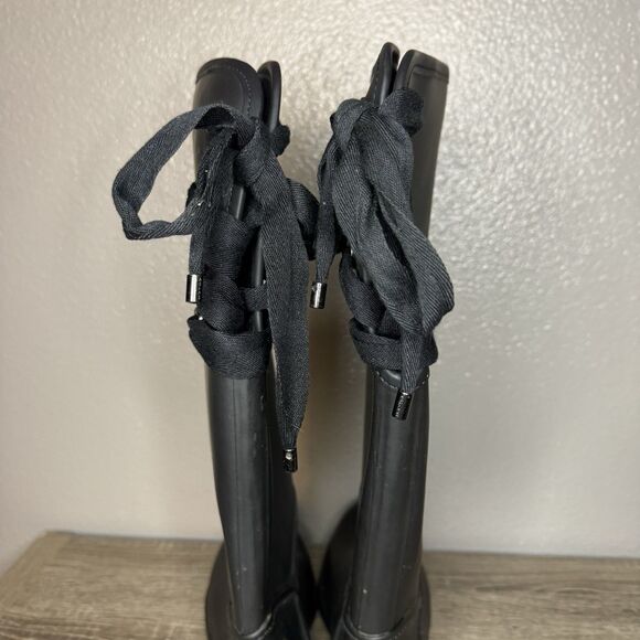 Coach Tristee Size 7B Waterproof Rubber Rain Boots Fleece Lined Corset Lace Up - Picture 8 of 15